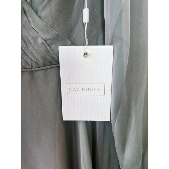 Mac Duggal Size 4 Sheer Blouson Sleeve Sage Green  Gown 67873 Dress Sold Out - Picture 8 of 14